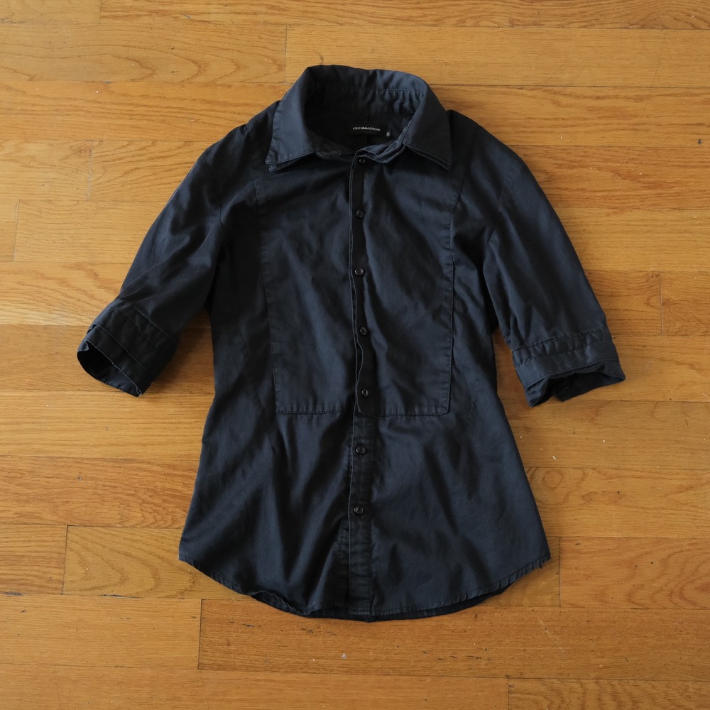 Kris Van Assche Button Down Shirt Womens Black Short Sleeve Goth M Designer